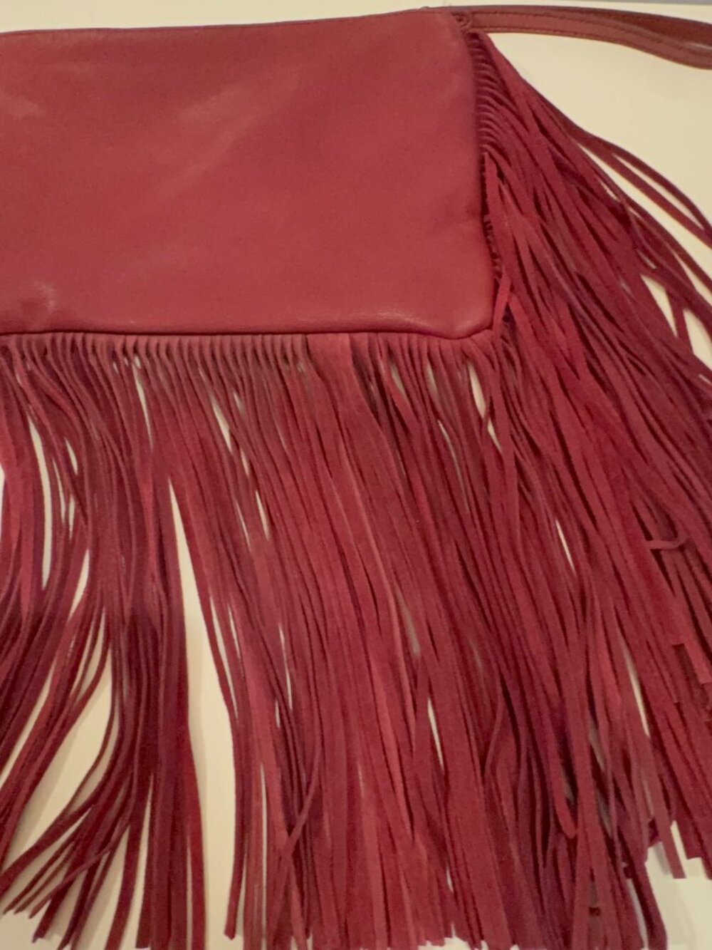 Red Leather Fringed Wristlet - Picture 3 of 10